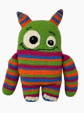 Plush Alien 17" Handmade Knitted Mascot Pride Rainbow body with horns
